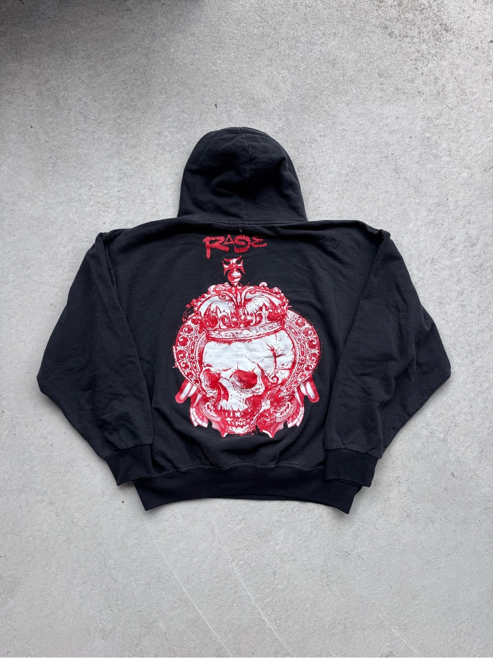 Rage Skull Graphic Black Hoodie with Red Artwork